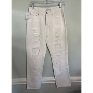 Adika White Distressed Straight Leg Jeans | High Rise | Size M (NWT)
